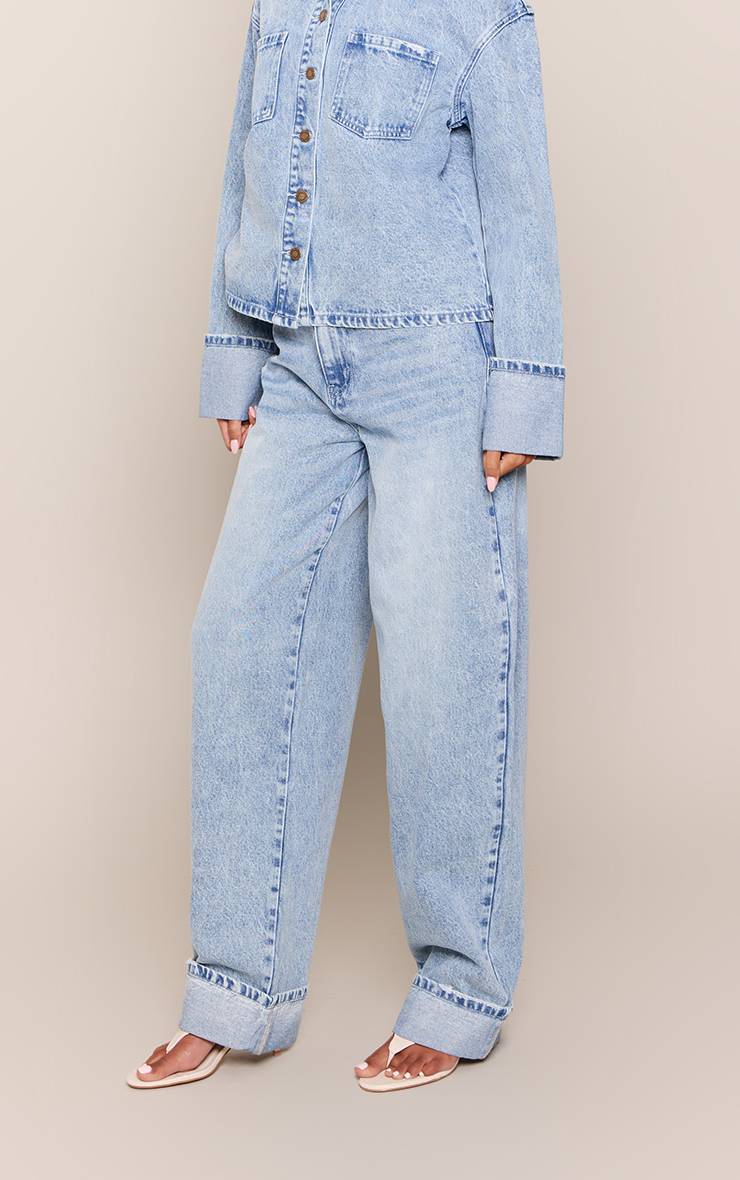Bleu Délavé Jean Barrel Bleu Moyen Délavé À Revers Pour Grande Taille