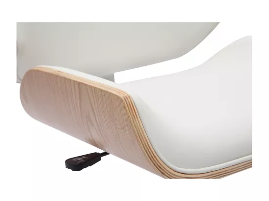 Chaise de bureau à roulettes design blanc, bois clair et acier chromé RUBBENS