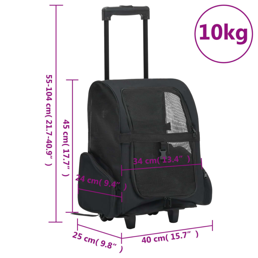Carrinho para animais de estimação VidaXL, preto
