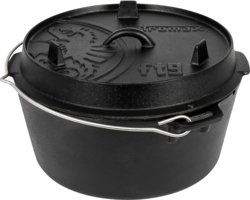 Petromax gietijzeren braadpanset, Ø 33,6 cm, zwart, inclusief stapelrek en verzorgingspasta
