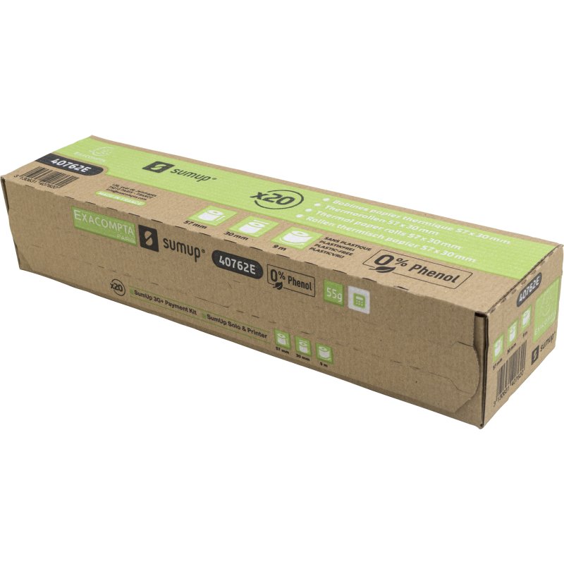 Bobines Terminaux bancaires Exacompta 40762E SumUp - l 57 mm x L 9 m, Ø 30 mm - 1 pli(s) - paquet de 20