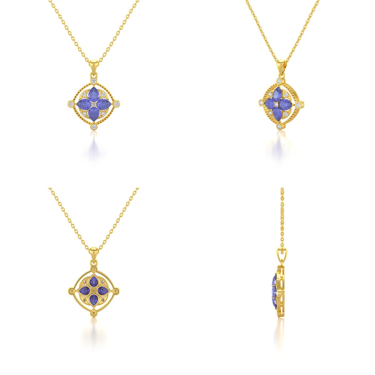 Collier Pendentif Or Jaune 585 Tanzanite et Diamants - Cadeau Exceptionnel pour Elle | Aden