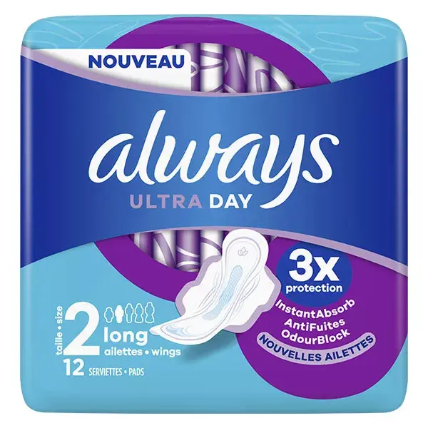 Absorventes higiênicos Always Ultra Long Plus com abas, pacote com 12 unidades