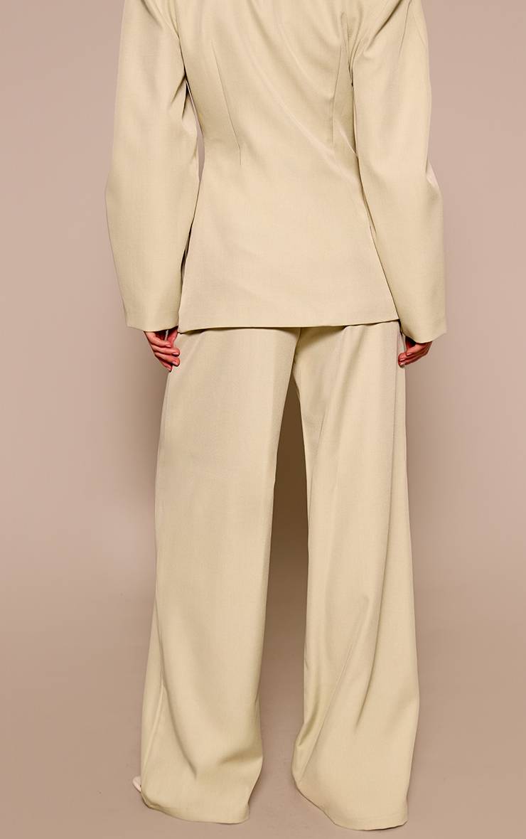 Vert Sauge Pantalon Tailleur Tissé Taille Haute