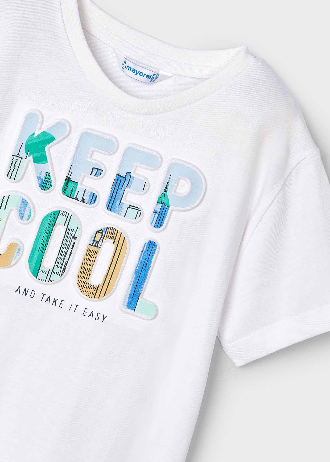 Camiseta infantil Better Cotton com estampa em relevo, White-City