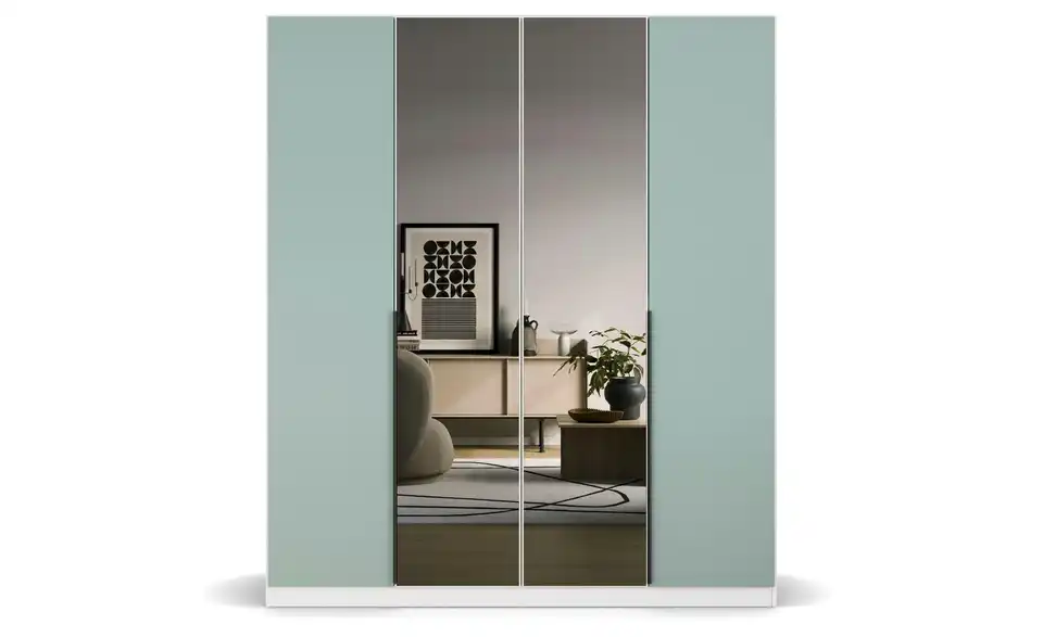 Drehtürenschrank Weiß, Salbeigrün 181 cm 4 Stück