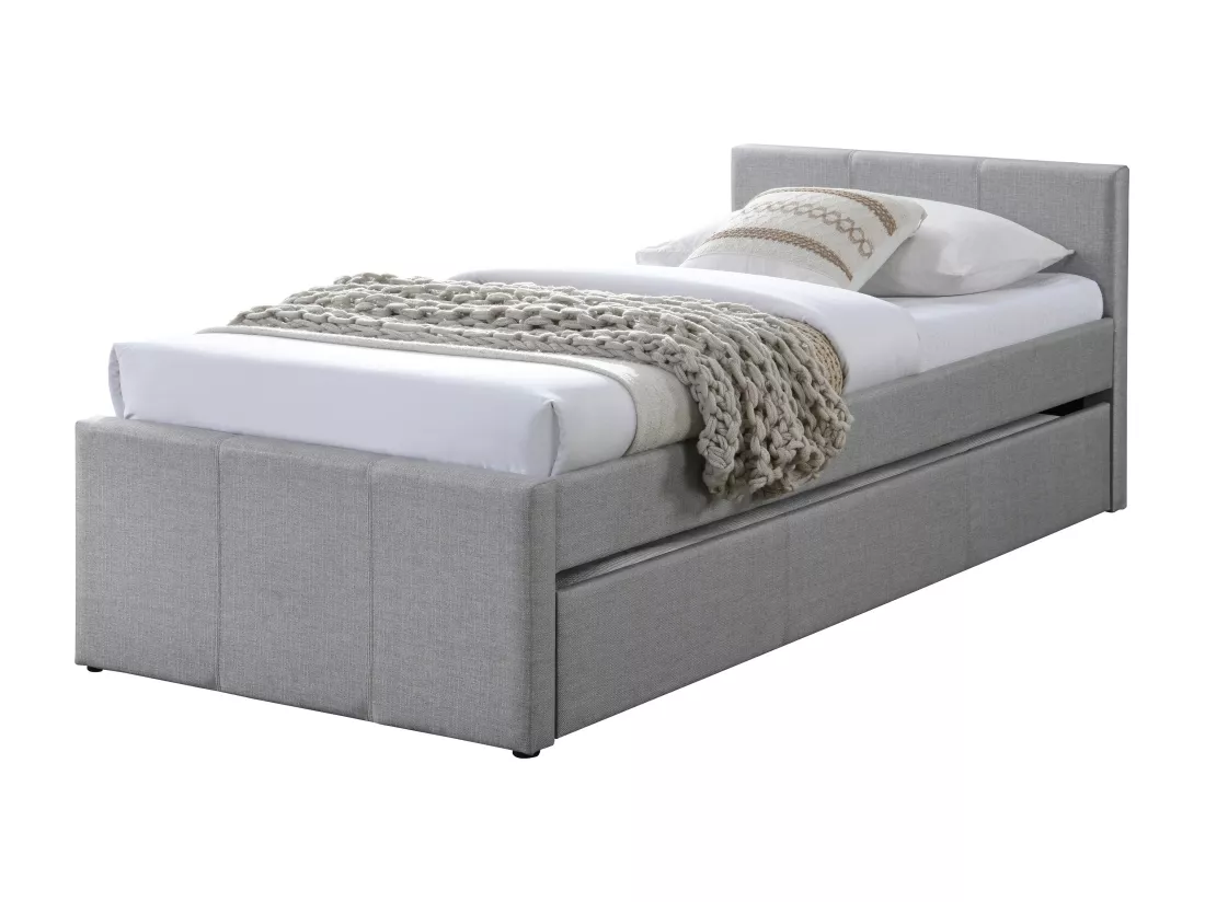 Lit gigogne 90 x 190 cm - Tissu - Gris + Matelas - DORITALO
