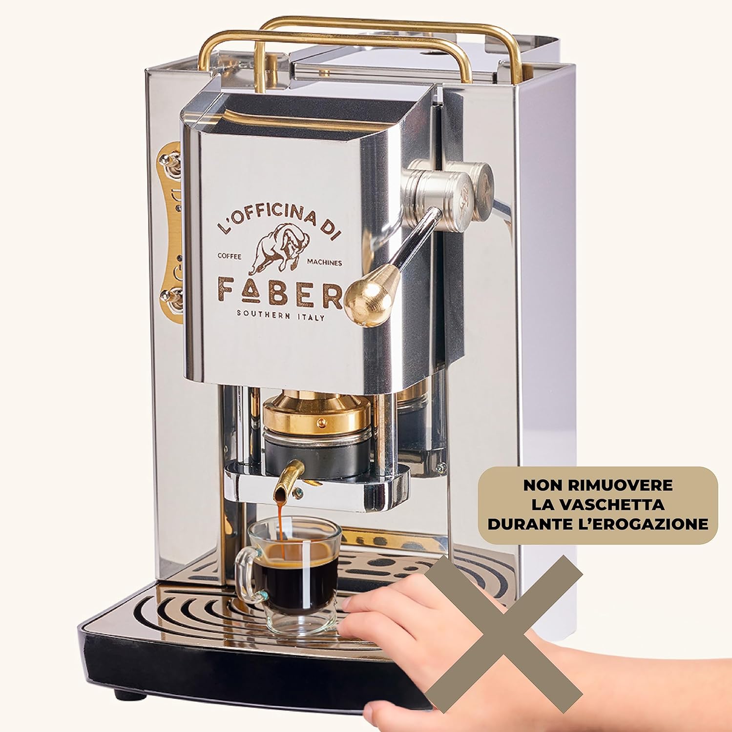 FABER COFFEE MACHINES | Modèle Pro Total Inox Deluxe | Machine à café à dosettes ese 44mm | Pressacialda en laiton réglable | électrovanne de série (laiton)