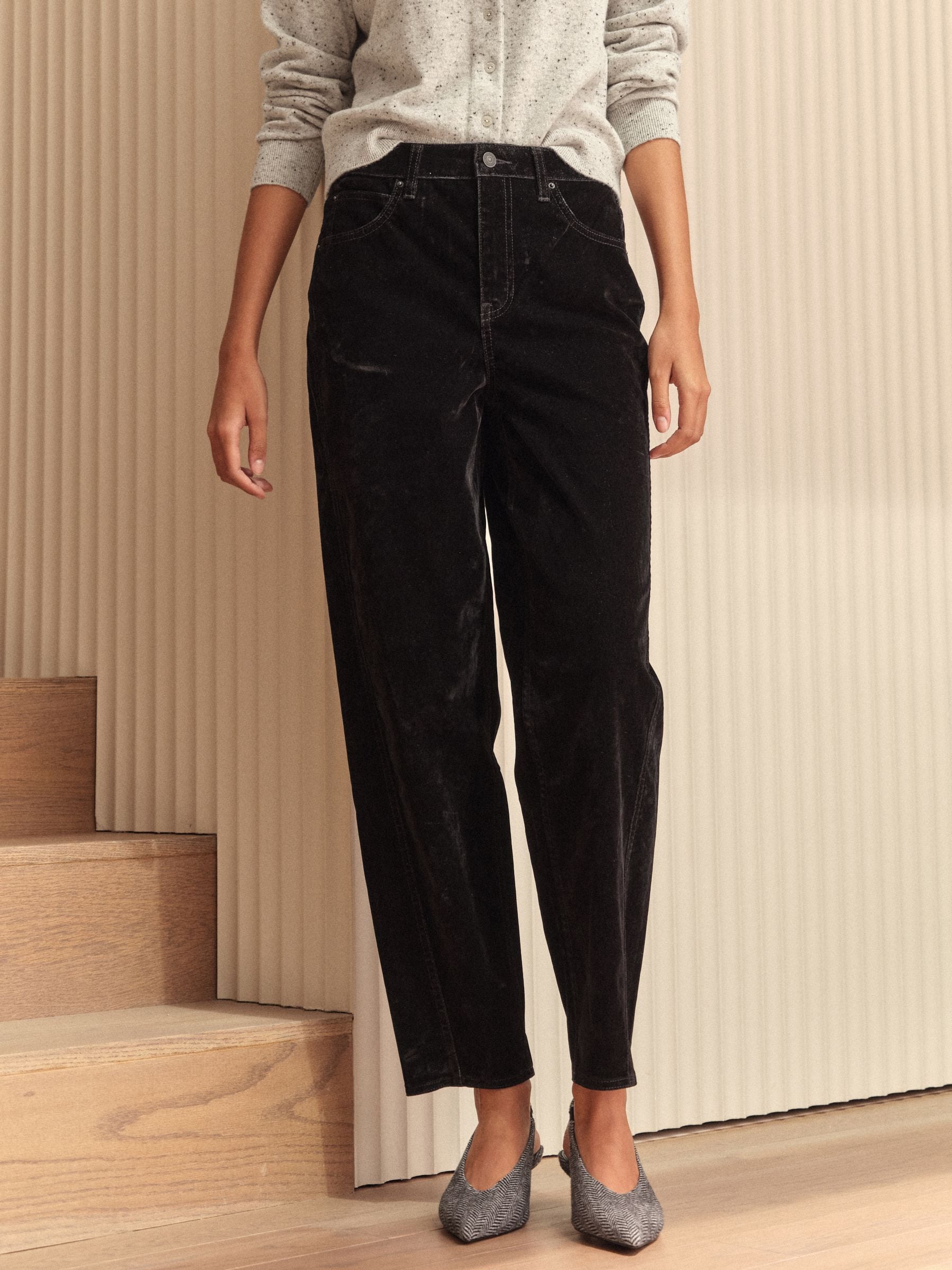 Zwart - N. Premium gevlokte comfortabele stretchy Denim Barrel Jeans