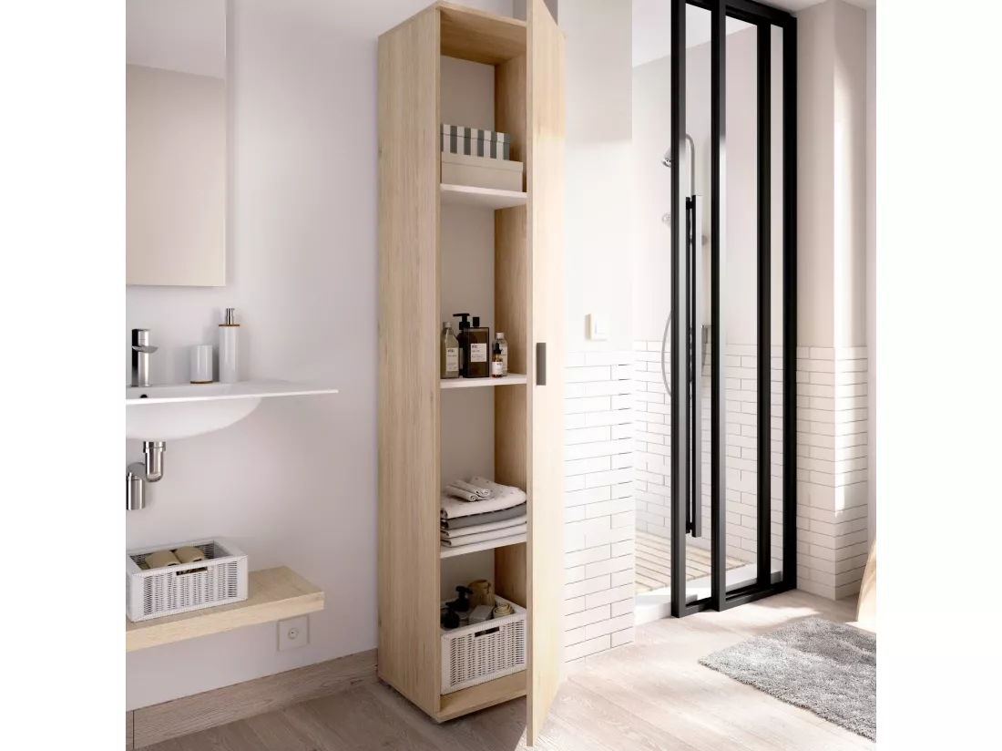 Armoire polyvalente Dfuzat, Meuble de rangement multifonctionnel, armoire 1 porte, 39x35h190 cm, Chêne