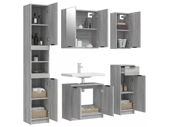Meubles de salle de bain 5 pcs Sonoma gris Bois d'ingénierie