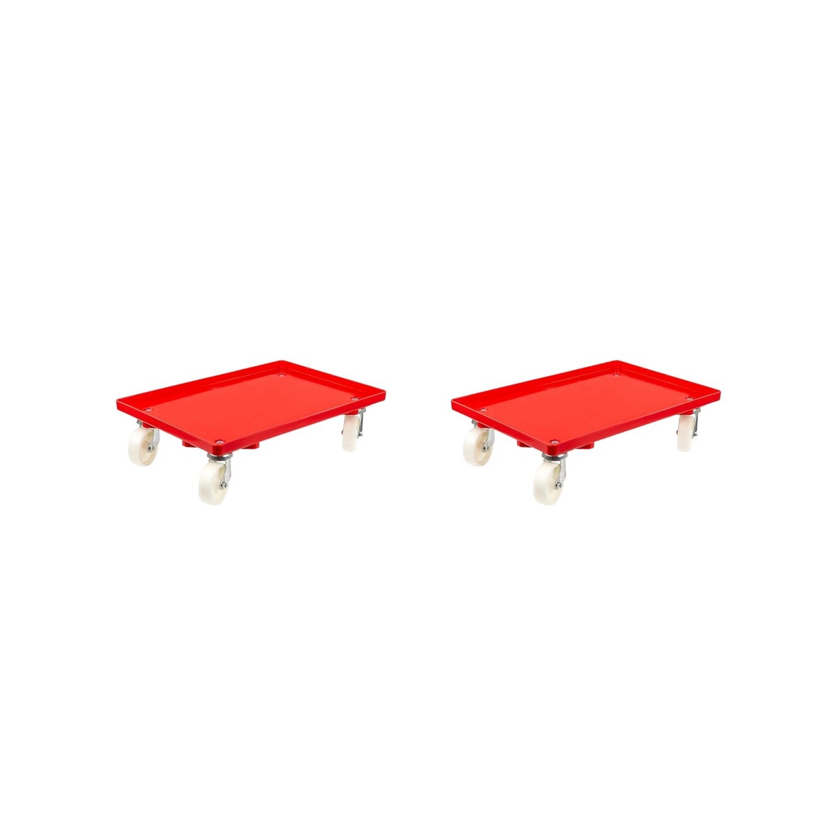 PROREGAL Voordeelset 2x Transportwagens voor Euroboxen 60 x 40 cm met Kunststof Wielen, Rood, Gesloten Dek, 2 Zwenkwielen en 2 Bokwielen, Draagvermogen 300 kg