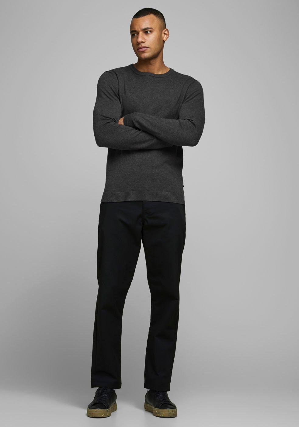 Jack & Jones Rundhalspullover »JJEBASIC mit Rundhals, ideal für Job und Freizeit«, unifarben, modisch, slim fit, Baumwolle, Rundhals