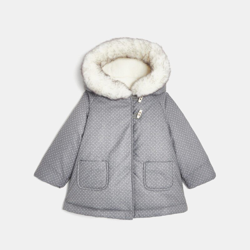 Manteau doublé polaire à pois gris bébé fille Gris ou noir