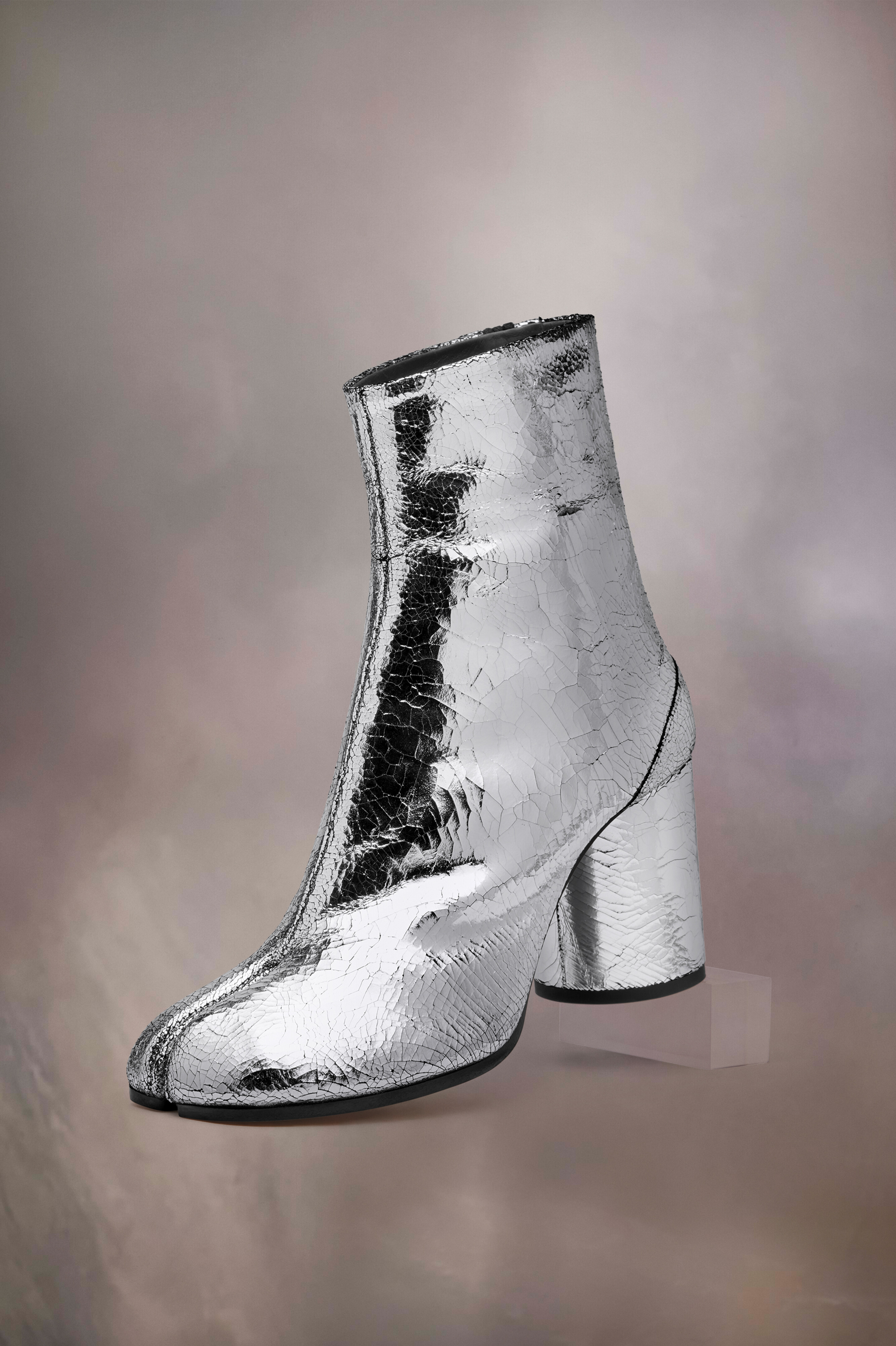 Tabi Mirror Boots Argenté à Talon Bloc Argenté