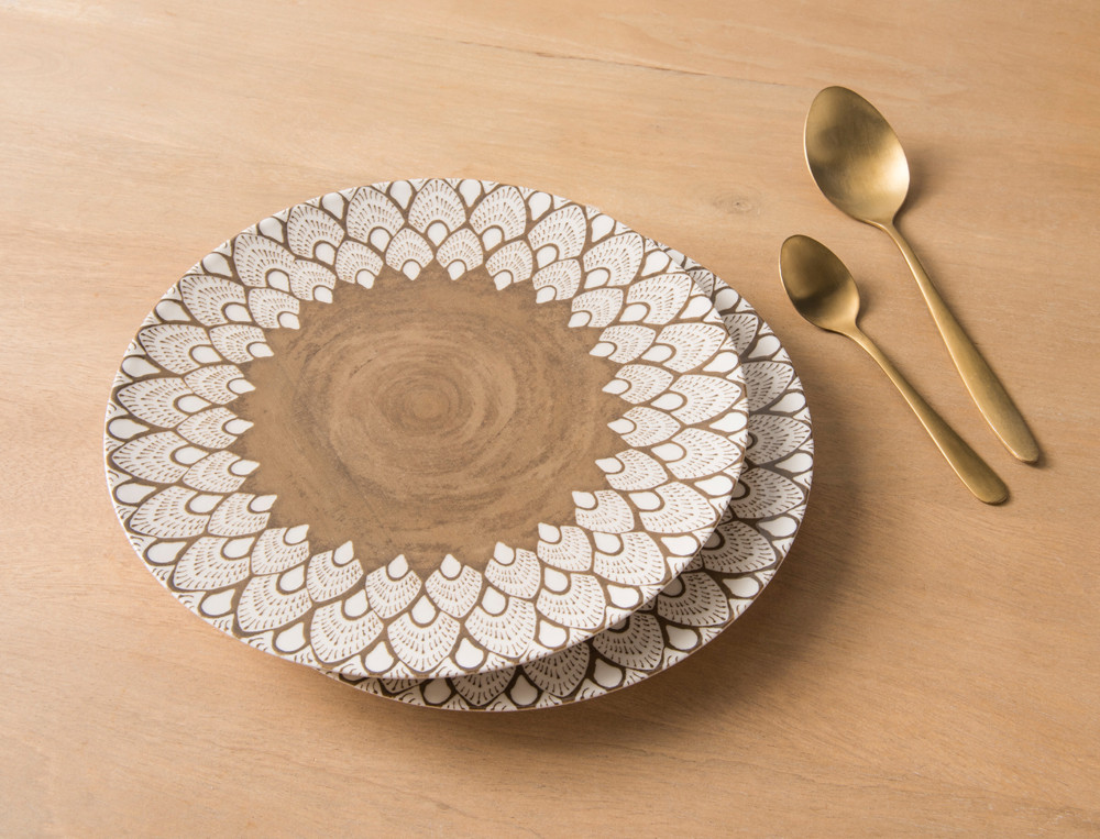 Lot de 2 assiettes à dessert-D'or et de fleurs