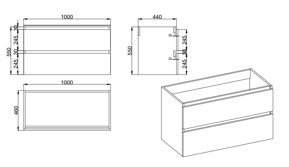 Fontana Elena badkamermeubel 100cm walnoot met solid surface wastafel 1 kraangat