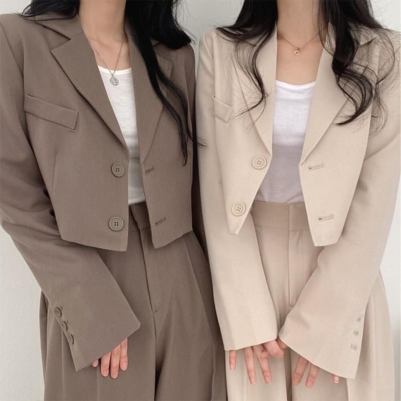 Coris - Cropped enkelrijs blazer / wijde broek met hoge taille