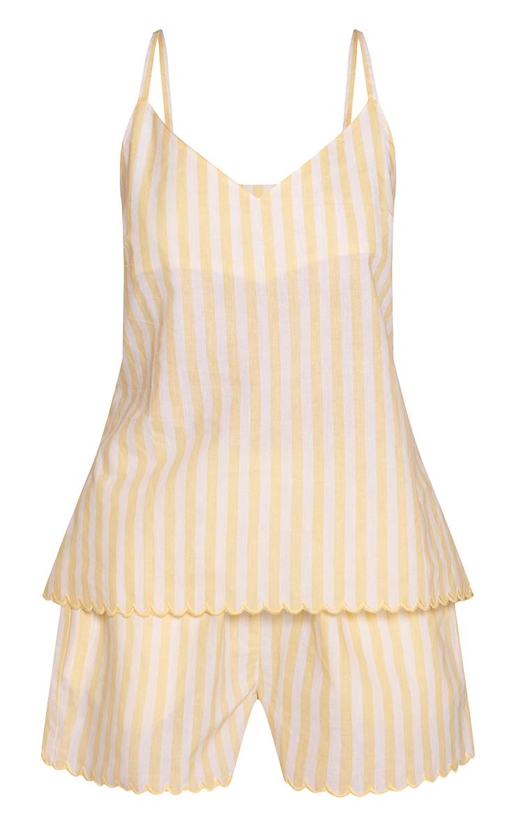 Butter Yellow Haut Caraco Et Short De Pyjama À Rayures Avec Passepoil Contrastant