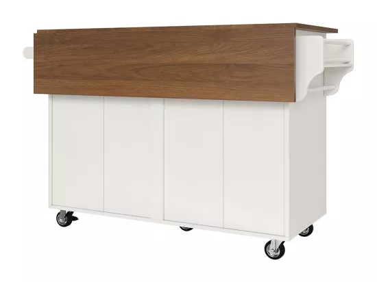 Chariot cuisine repas amovible rangements ouverts porte-serviettes étagère à épices plateau bois blanc
