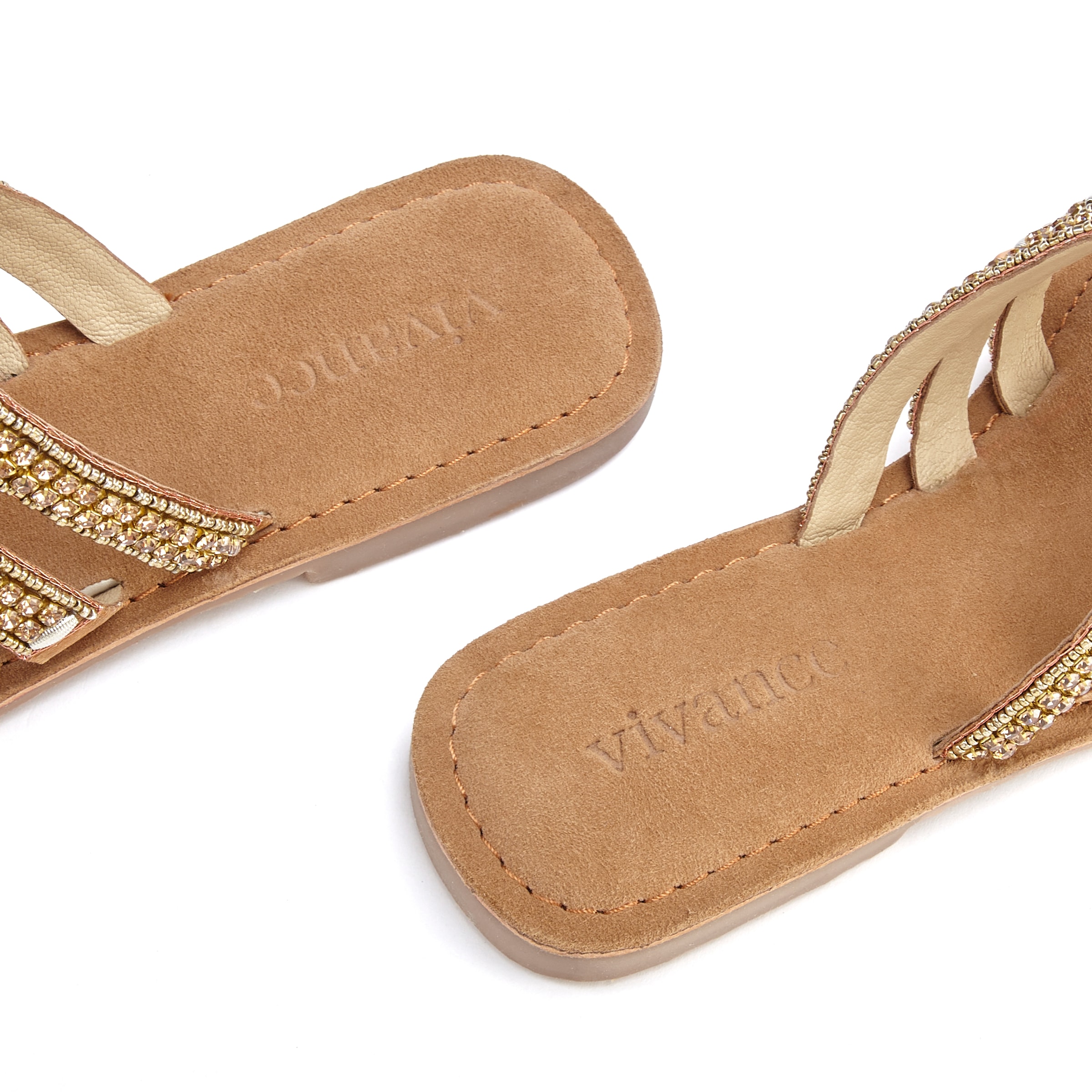 Vivance Zehentrenner  Sandale, Pantolette aus Leder mit Schmucksteinchen