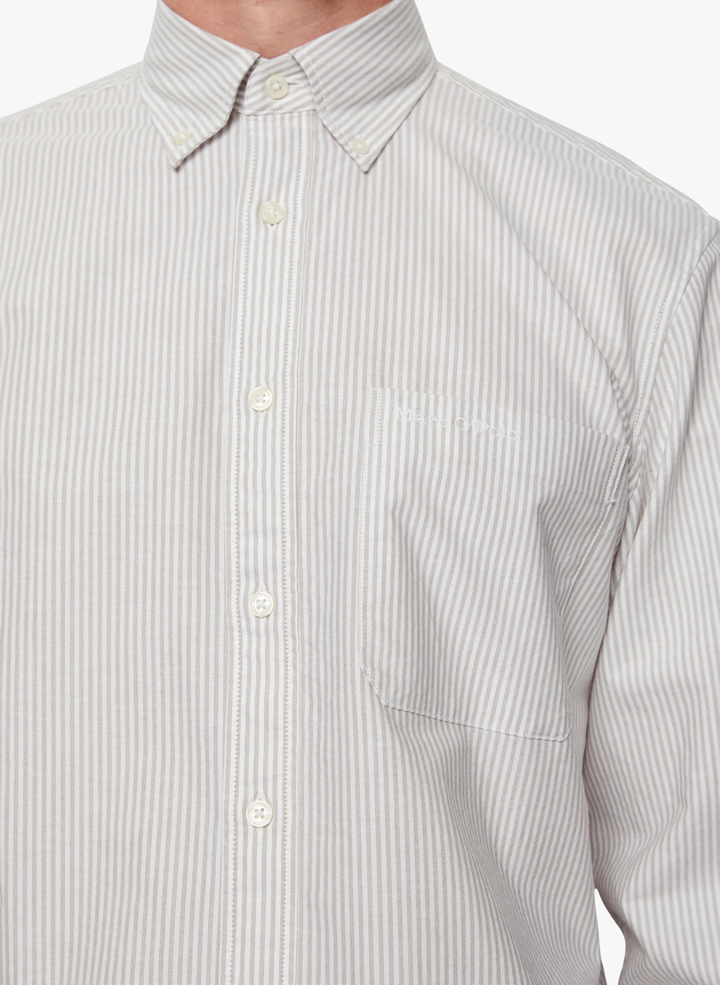 Chemise col classique rayée en coton bio | Beige