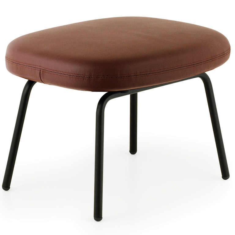 Normann Copenhagen Era Footstool voetenbank met zwart stalen onderstel Leder Tango bruin