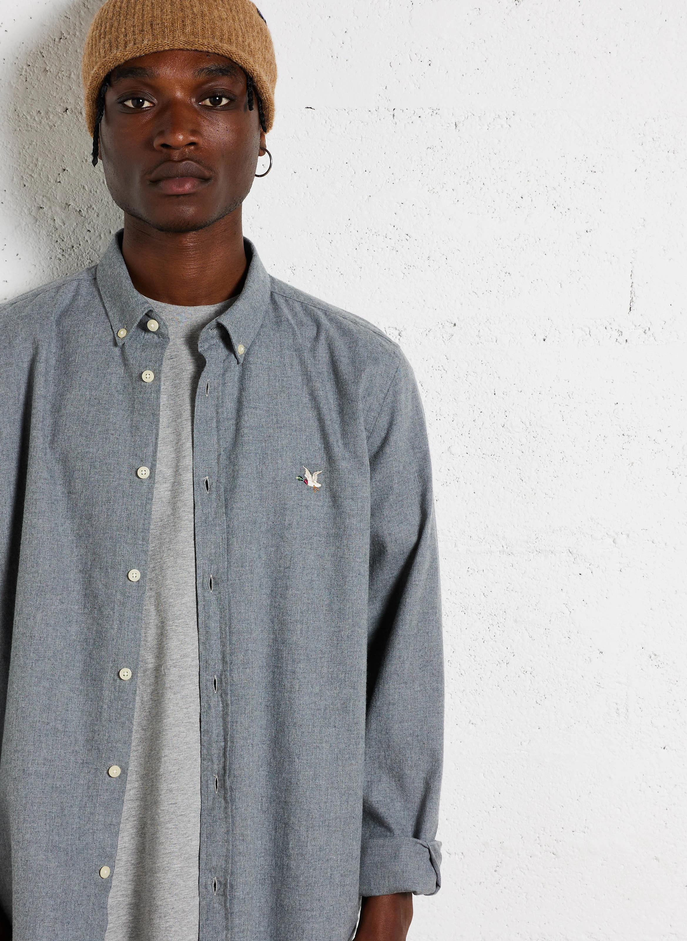 PARIS - Chemise droite col classique en coton mélangé| Gris