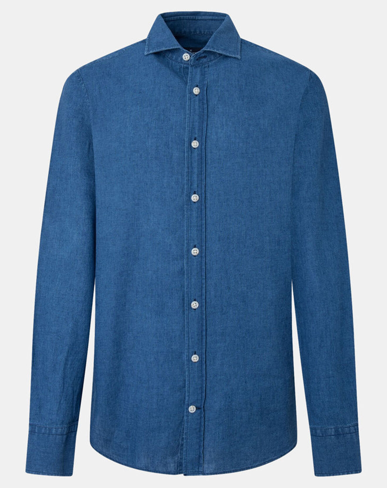 Hackett London Chemise en Lin & Coton Slim Fit Text micro imprimé bleu moyen