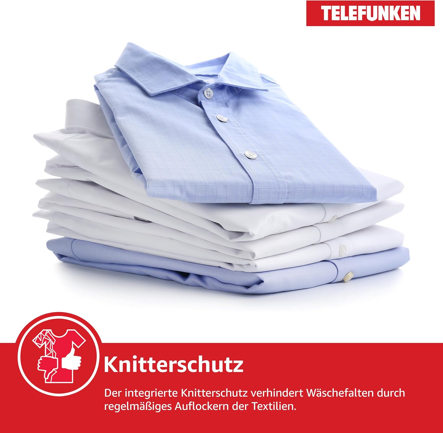 Telefunken Wärmepumpentrockner für 8 kg Wäsche, Trockner Frontlader, Wäschetrockner mit Knitterschutz und Startzeitvorwahl, Energiesparend, leise 64 dB, 15 Programme, Schontrommel, TWP8CW