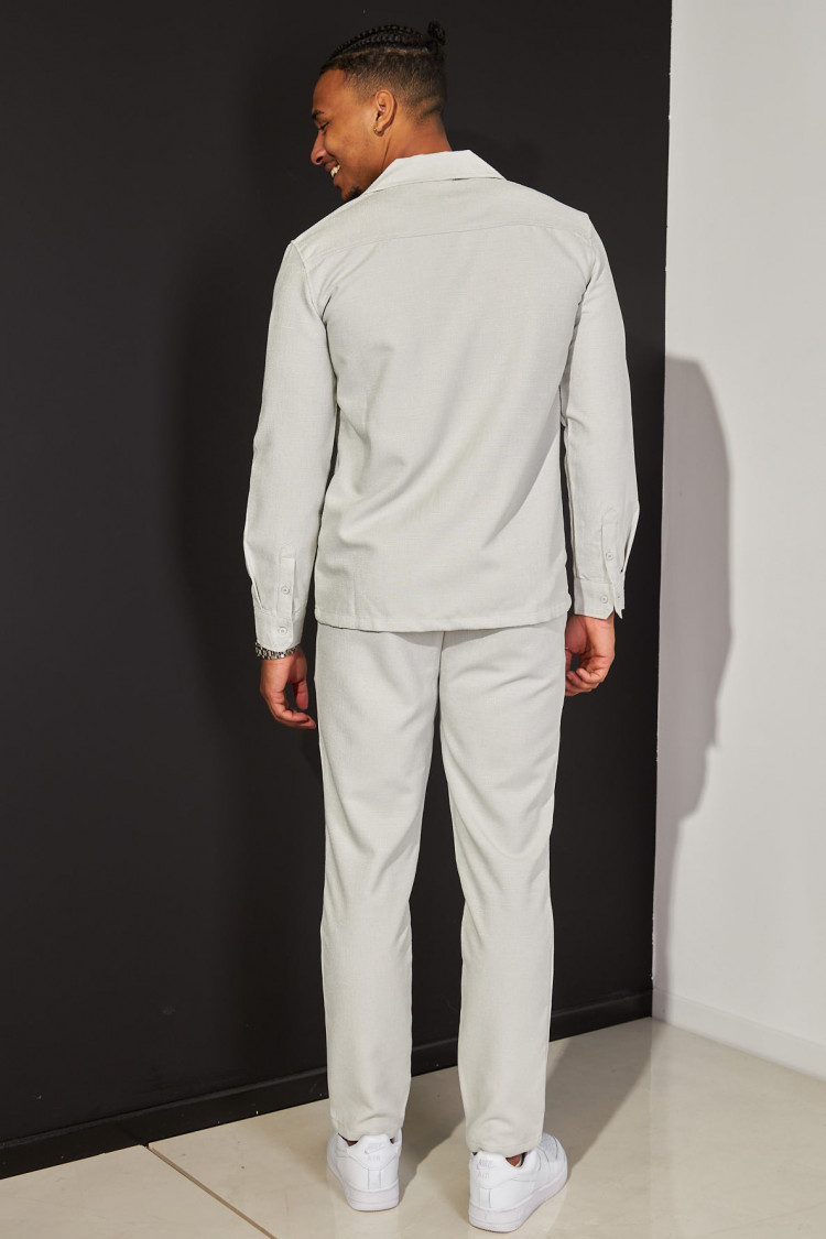 Ensemble 2 pièces chemise + pantalon chiné gris clair