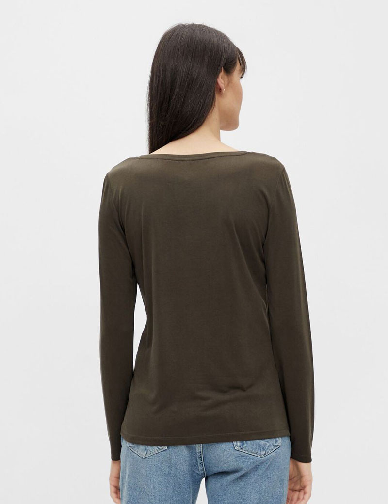 PIECES T-SHIRT BASIQUE KAMALA MANCHES LONGUES KAKI