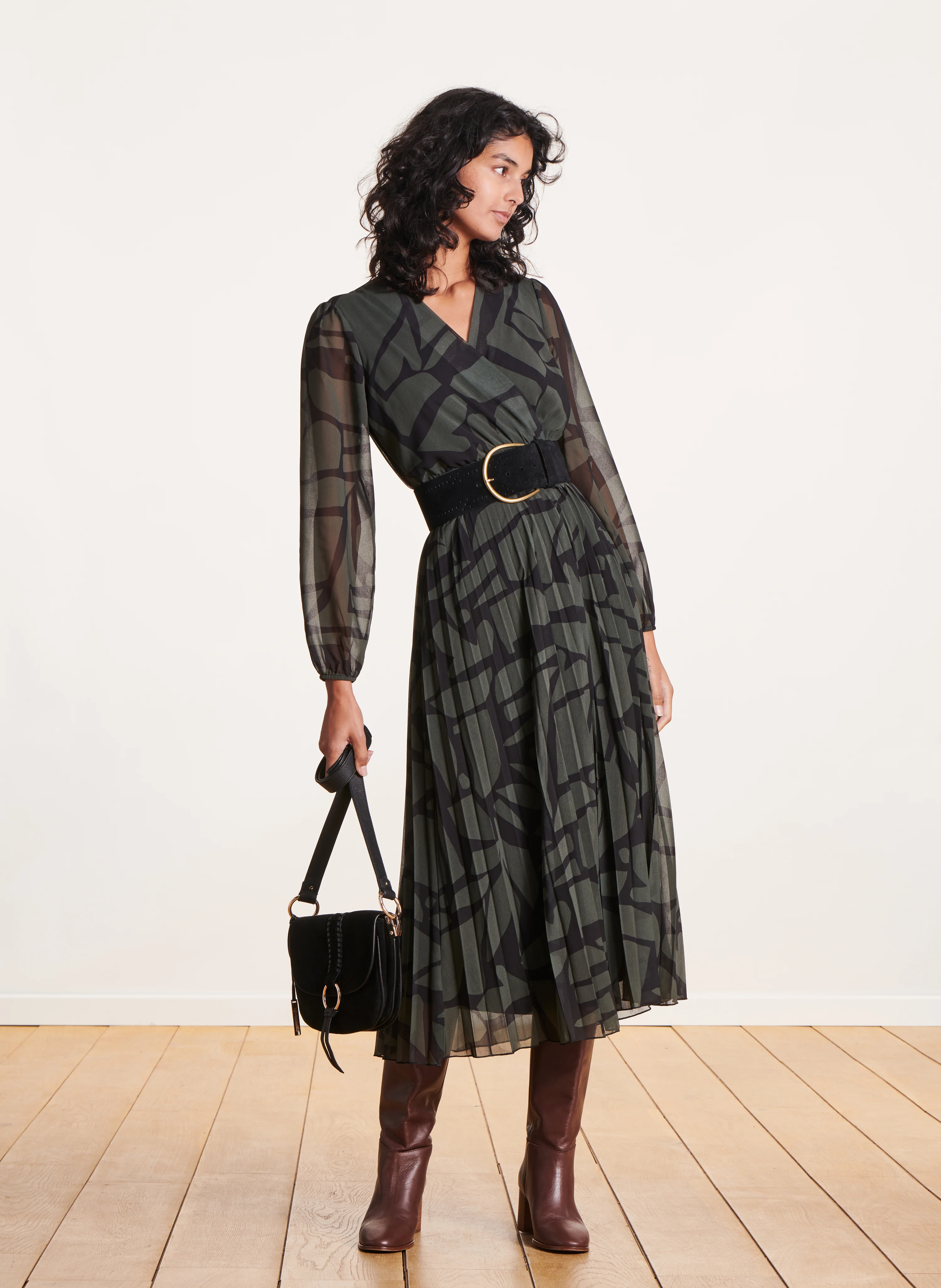 Robe longue plissée imprimée| Multicolore