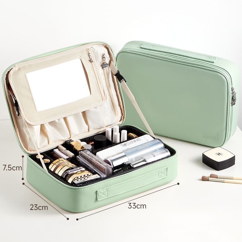 Karnemelk - Grote capaciteit PU cosmetische make-up tas met spiegel