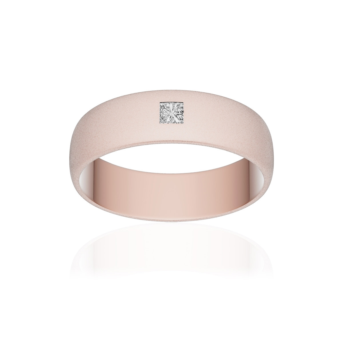 Alliance or 750 rose sablé demi-jonc 5,5mm diamant princesse