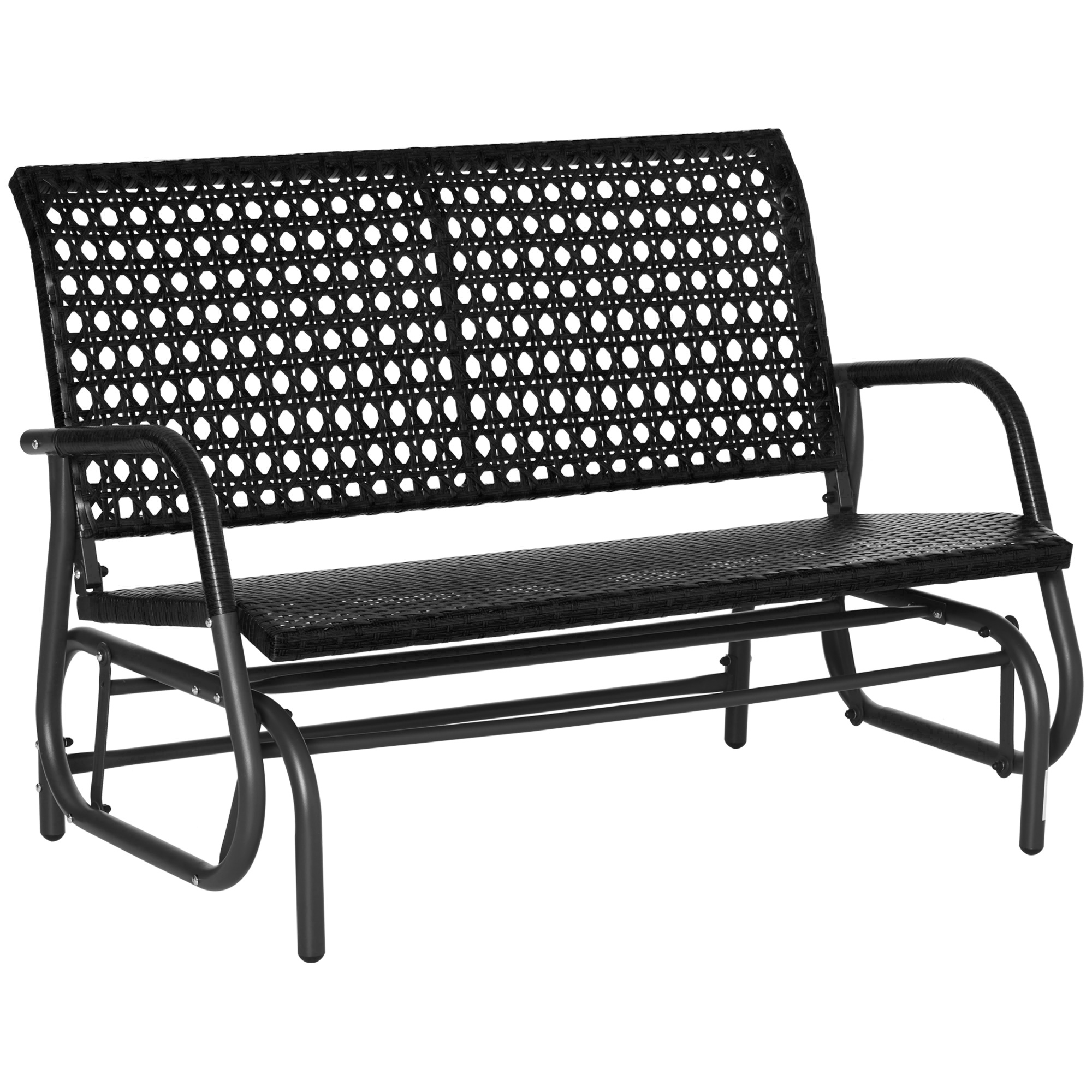 Cadeira de balanço de vime Outsunny para 2 pessoas, banco de balanço para jardim com mecanismo de balanço ergonômico e estrutura de metal para terraço, varanda, pátio externo, hotel, capacidade de carga de 220 kg, 120x70x84 cm, preta