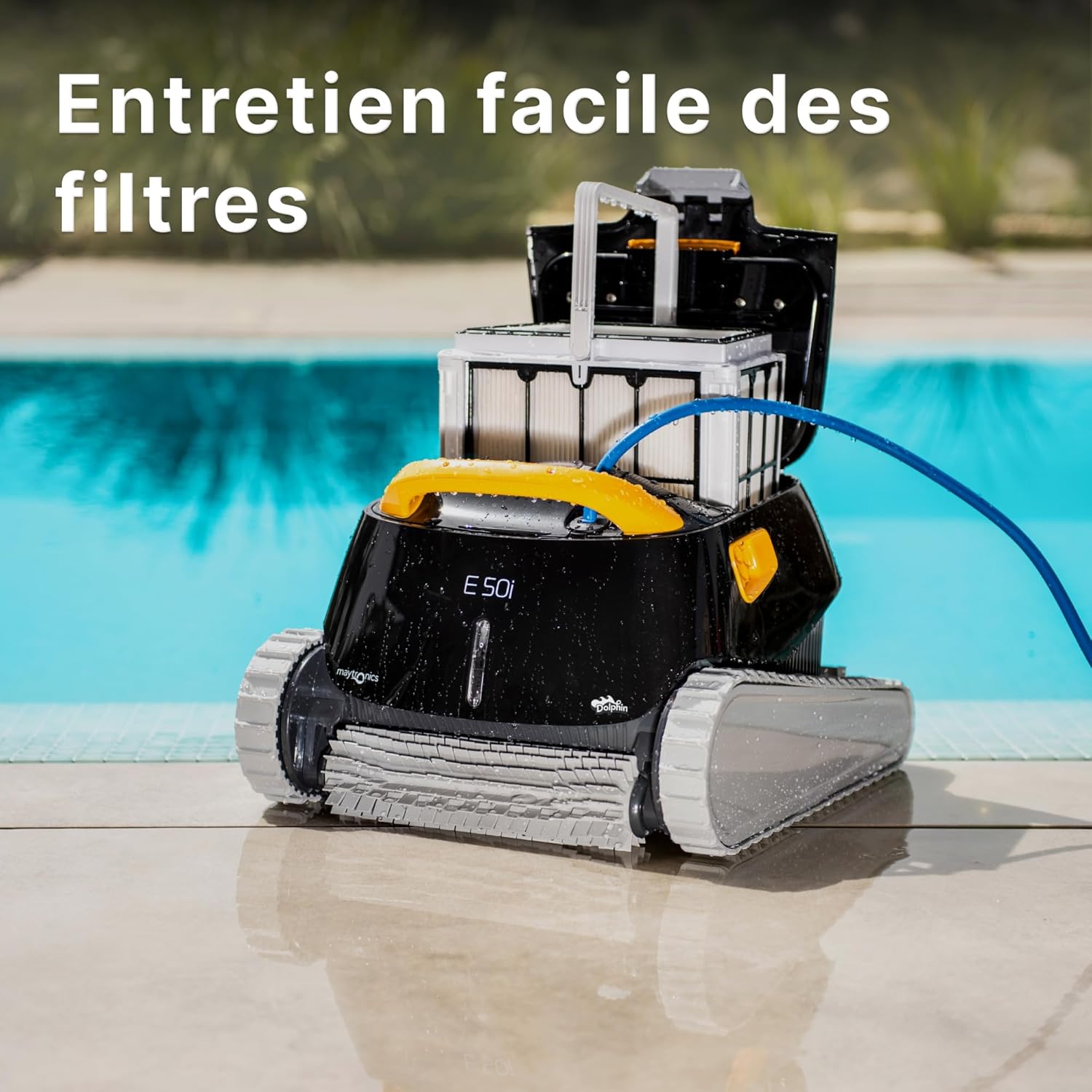 Dolphin E50i Robot Nettoyeur électrique avec Fil pour Piscine Hors-Sol Jusqu’à 15 m - Nettoyage Fond, parois et Ligne d'eau - Connectivité avec app