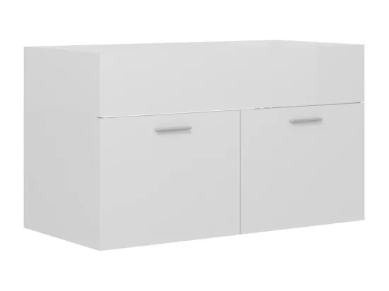 Armoire d'évier avec lavabo intégré Blanc brillant Aggloméré
