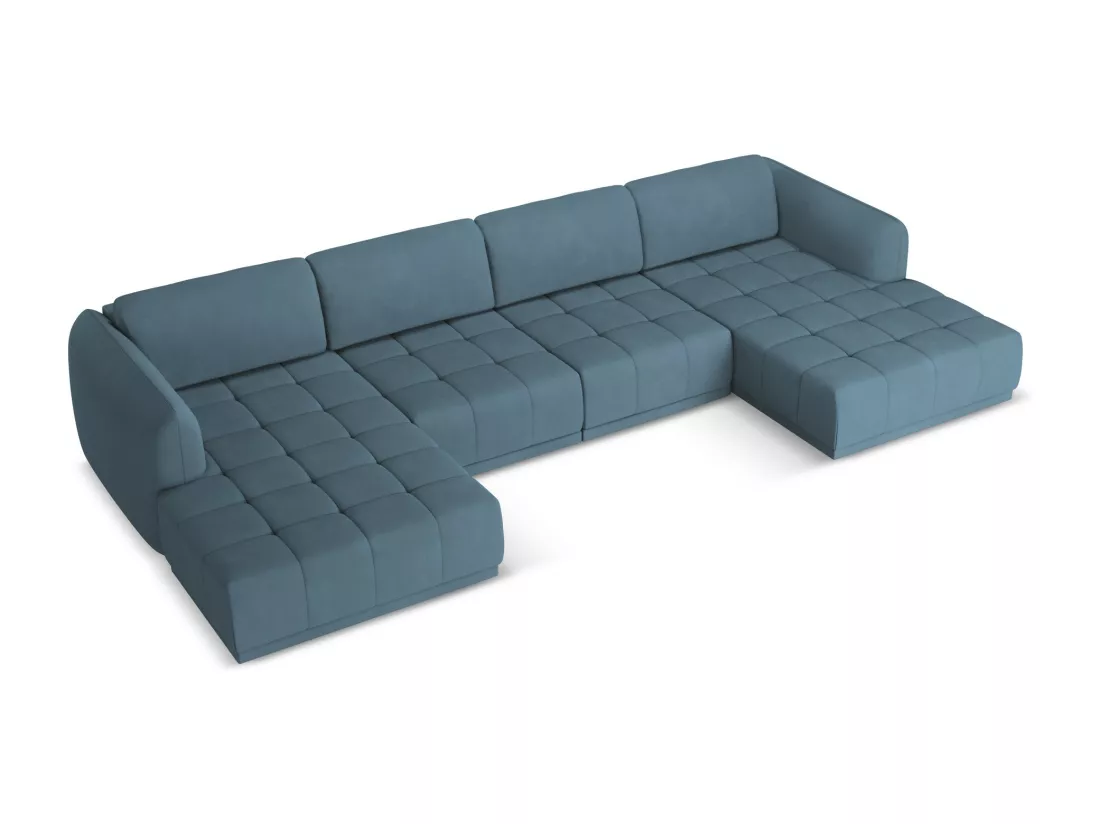 Canapé d'angle panoramique en tissu chenille - jeans - HOKU