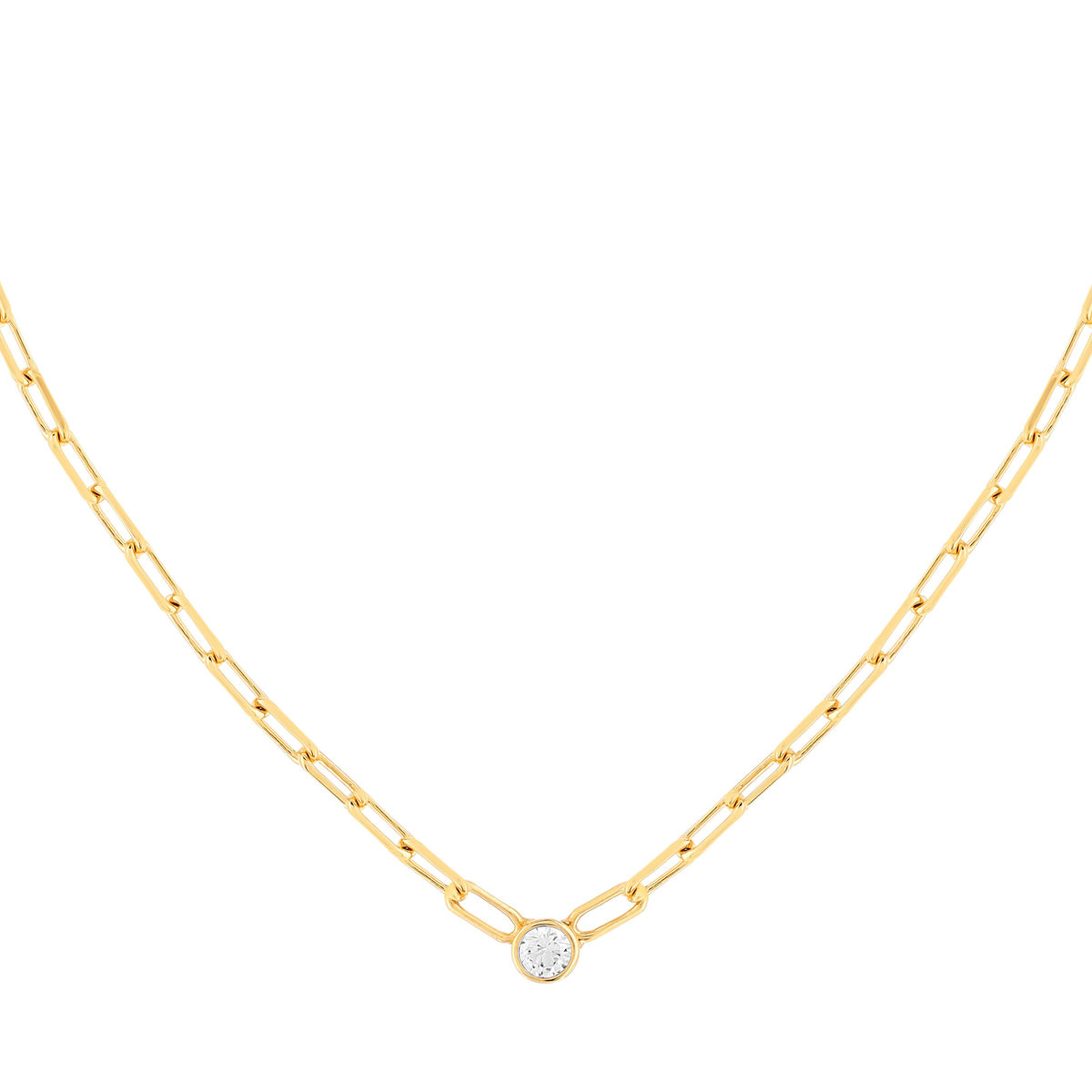 Collier plaqué or maille trombone zirconia 45 cm