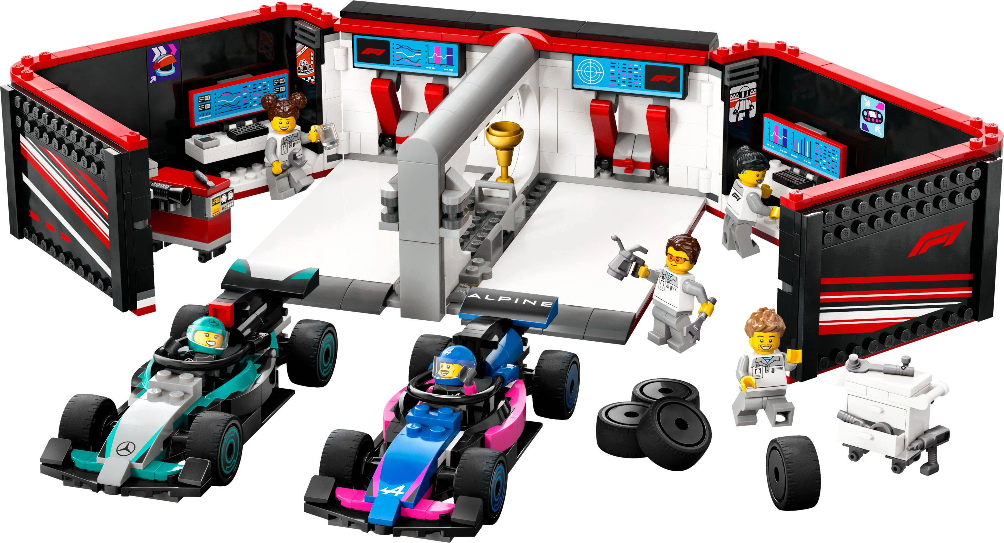 LEGO F1® garage met Mercedes-AMG en Alpine auto's 60444