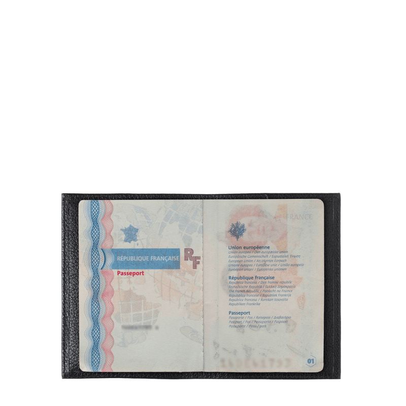 Porte-passeport Louis en cuir grainé Noir C'est Noir