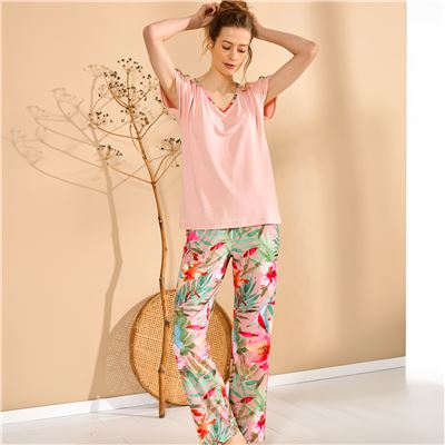 Pyjama femme fleurs exotiques