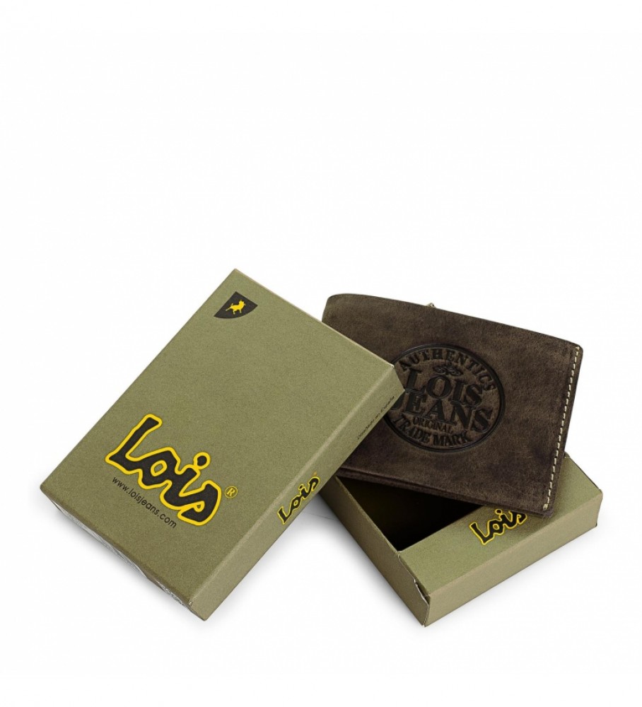 Carteira Lois em couro marrom, modelo 12301 - 11,5 x 9 cm -