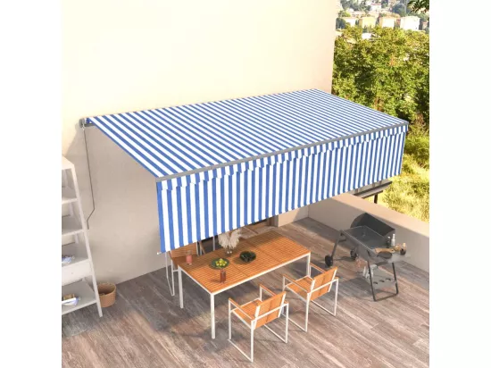 Auvent manuel rétractable avec store 6x3 m Bleu et blanc