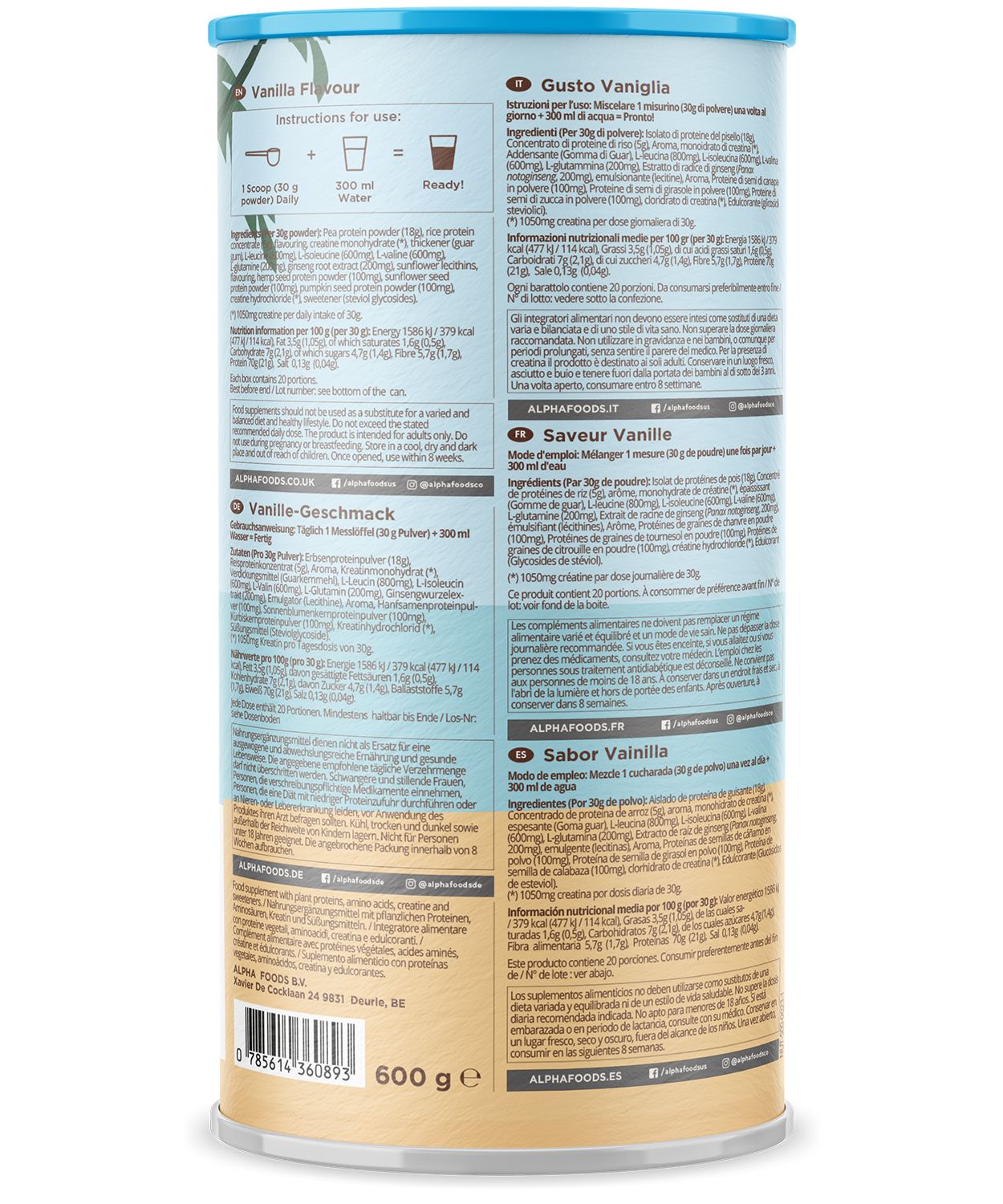 ALPHA FOODS Vegan Muscle Protein Vanille Eiweiß + Kreatin