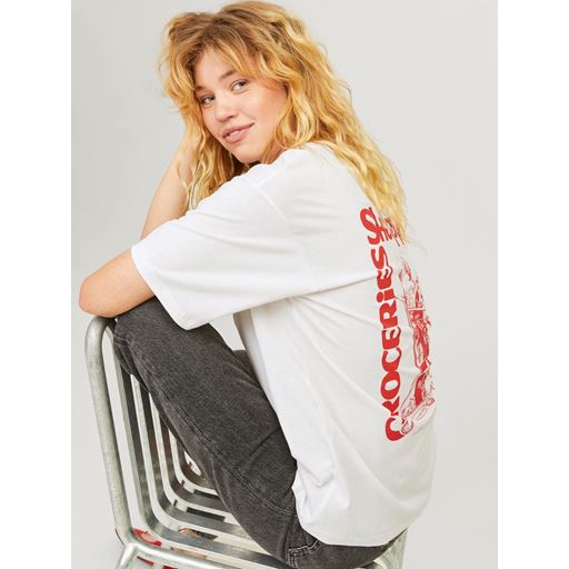JJXX Josephine Loose T-shirt, Blanc de Blanc/Red, XL