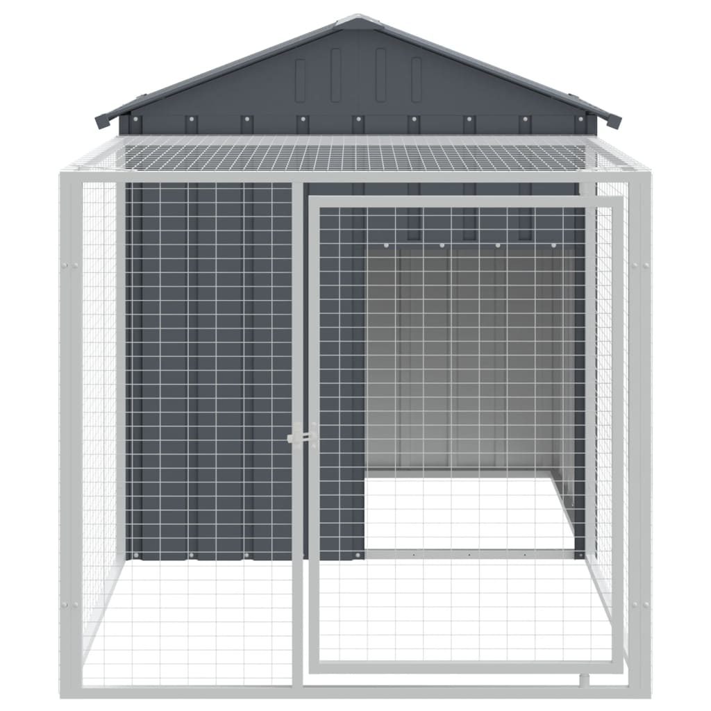 Galinheiro vidaXL com área externa, aço galvanizado, cinza, 117x405x123 cm