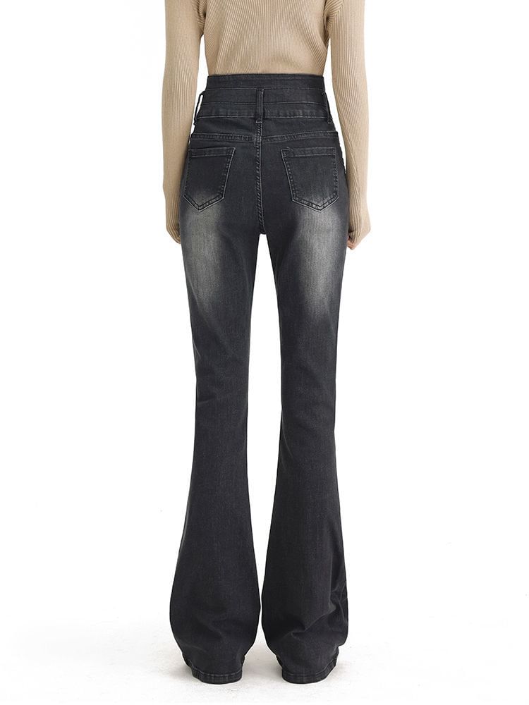 Baoinie - High Waist Washed Bootcut Jeans
