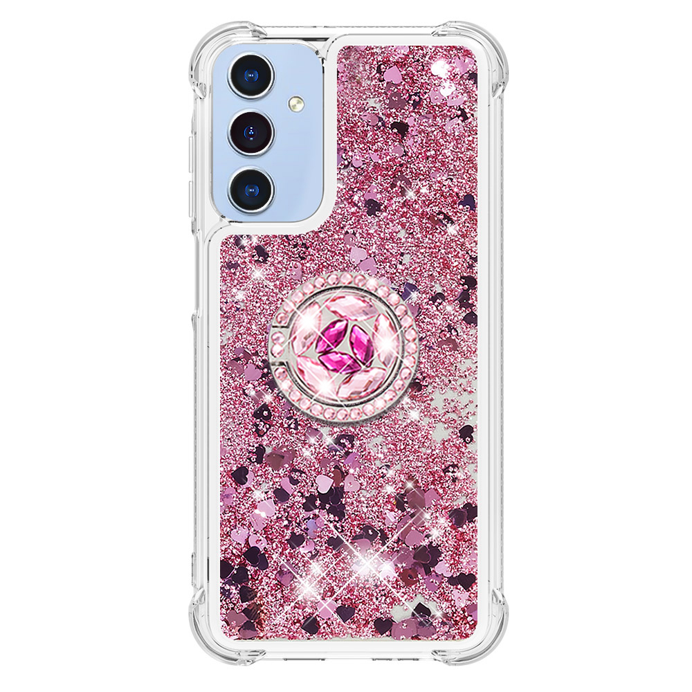 Samsung Galaxy A17 / A26 Hardcase Hülle mit Air Cushion Fallschutz Liquid Case Glitzer Herzen   Haltering - Pink / Transparent